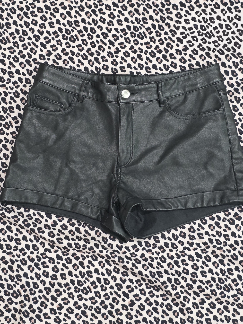 H&M Black High-Waist Faux Leather Shorts 8